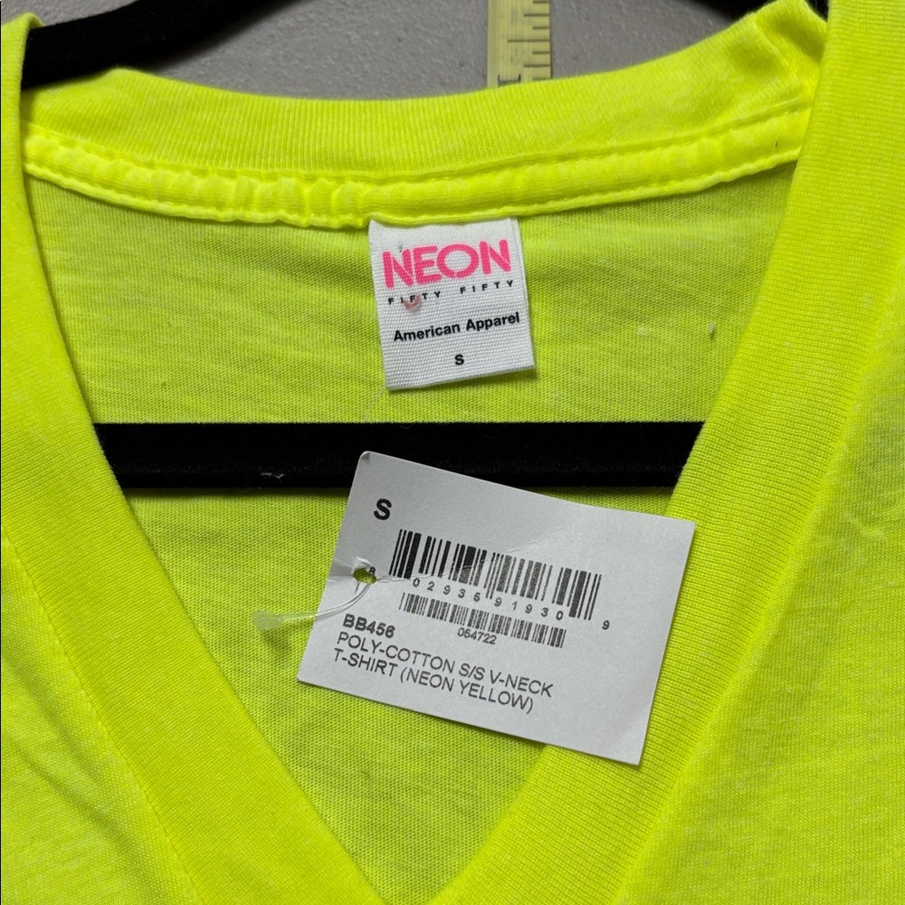American Apparel Neon Yellow V-Neck Men's Tee - Picture 2 of 3